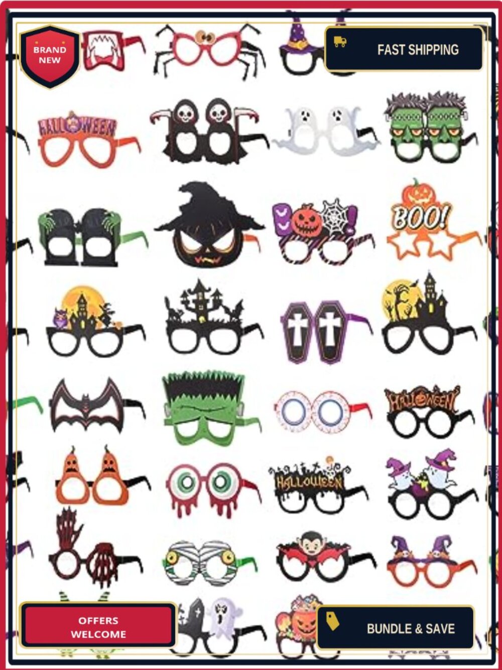 48 Pc Halloween Party Glasses Cardboard Photo Props Costume Eyewear